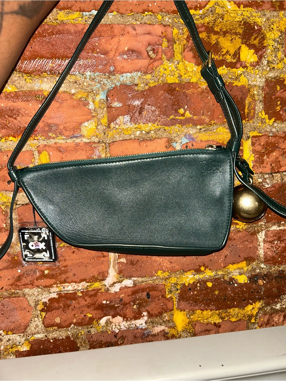 Burberry Dark Green Leather Horseshoe / Asymmetric Pouch with Ball Charm